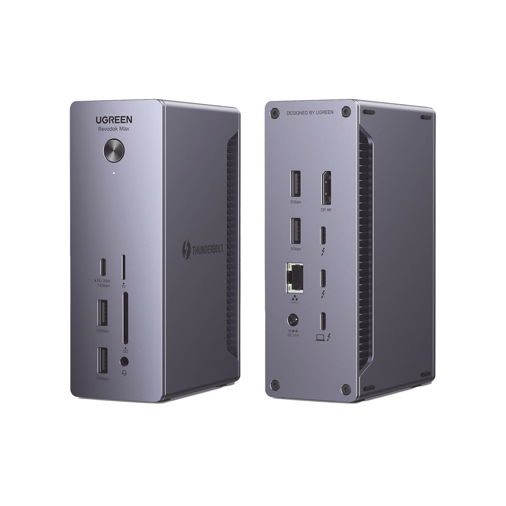 HUB USB-C (Docking Revodok Max 213) 13 en 1 | 2 Thunderbolt 4 (40Gbps,8K@30Hz) | 2 USB-A 3.2 (10Gbps) | 1 USB-C 3.2 (10Gbps, 20W) | 2 USB-A 3.0 (5Gbps) | Display Port 1.4 8K@30Hz | RJ45 (2.5 Gigabit) | SD + Micro SD (TF) 4.0 | Jack Audio 3.5mm.