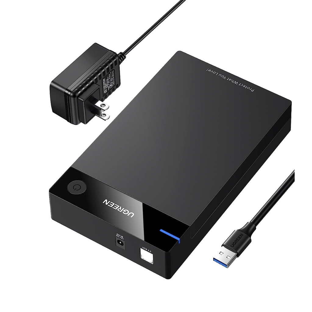 Carcasa Disco Duro 3.5" con Cable USB 3.0 y Adaptador de Corriente 12V 2A Incluido, Caja Disco Duro USB 3.0 con UASP para HDD SSD SATA I/II/III, Hasta 16 TB.