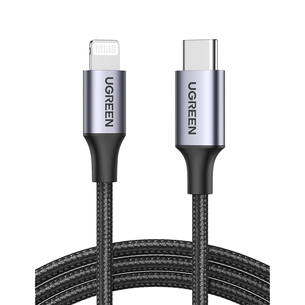 Cable USB-C a Lightning | 2 Metros | Certificado MFi | Carga Rápida 60W | 480 Mbps | Conector C94 | Adecuado para iPhone, iPad y iPod | Protección Integrada | Caja de Aluminio | Nylon Trenzado | Color Negro | 2 años de Garantía
