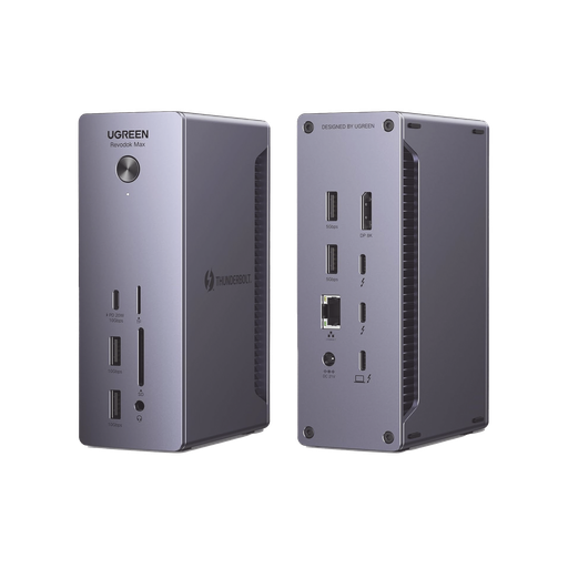 HUB USB-C (Docking Revodok Max 213) 13 en 1 | 2 Thunderbolt 4 (40Gbps,8K@30Hz) | 2 USB-A 3.2 (10Gbps) | 1 USB-C 3.2 (10Gbps, 20W) | 2 USB-A 3.0 (5Gbps) | Display Port 1.4 8K@30Hz | RJ45 (2.5 Gigabit) | SD + Micro SD (TF) 4.0 | Jack Audio 3.5mm.